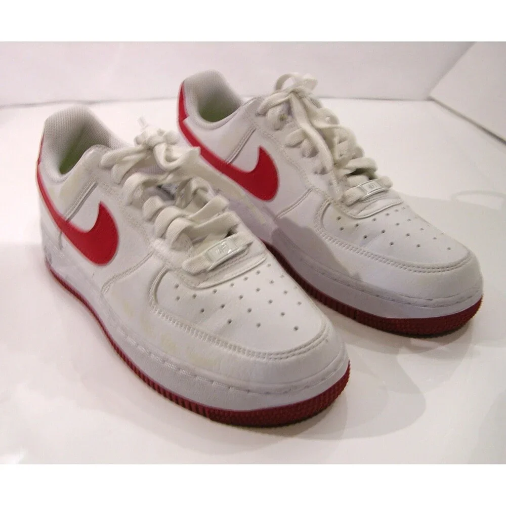 Nike Air Force 1 AF1 Low White Red Athletic Shoes Size US 8.5